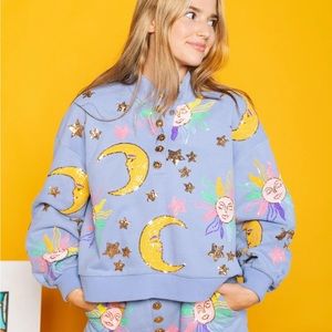QUEEN OF SPARKLES | SUN & MOON HENLEY SWEATSHIRT | NWT!!